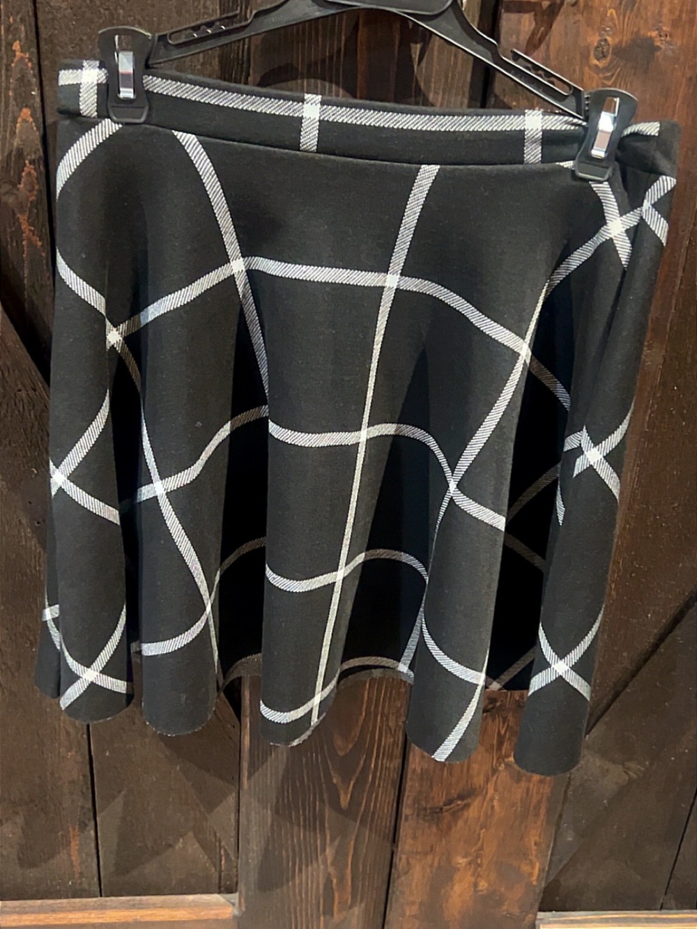 a'gaci Black Skater Skirt with White Windowpane